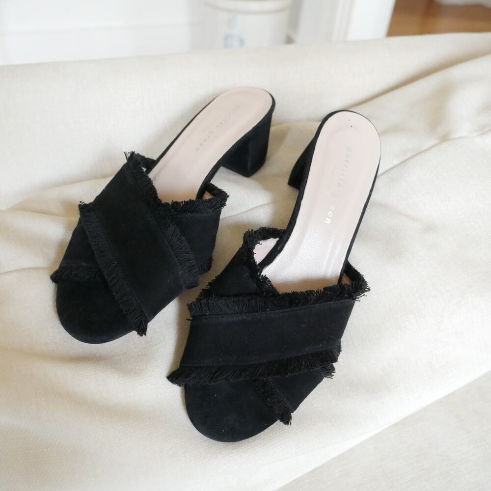 Patricia Green Kate Fringe Mule Sandal heel made in Spain black suede womens 6 - Picture 8 of 11